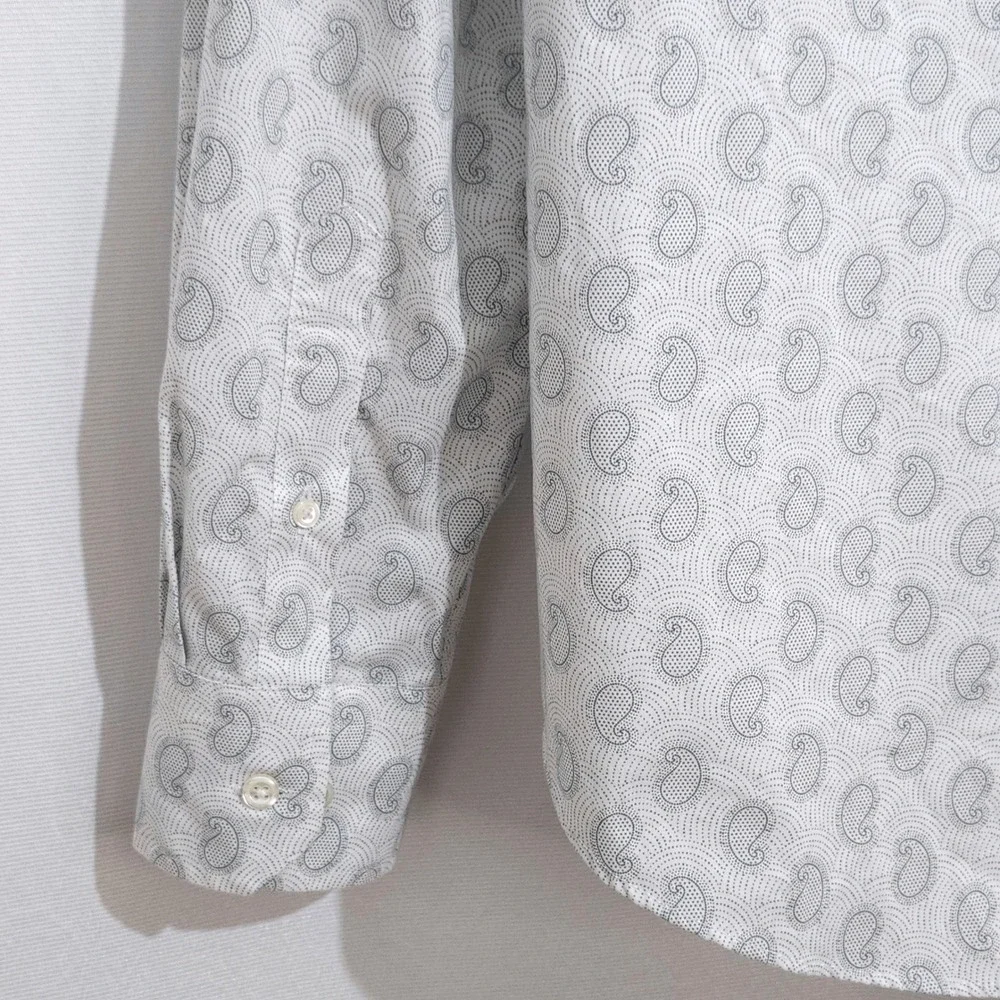 Egara Modern Fit Stretch Non Iron Button Down Shirt Mens Large White Paisley